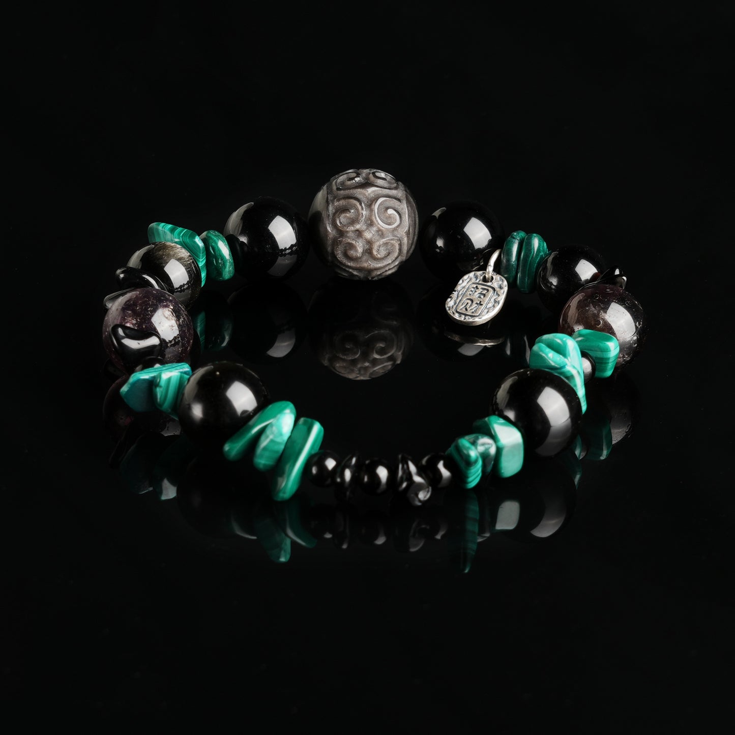 Black Obsidian Malachite Amethyst Protection Bracelet