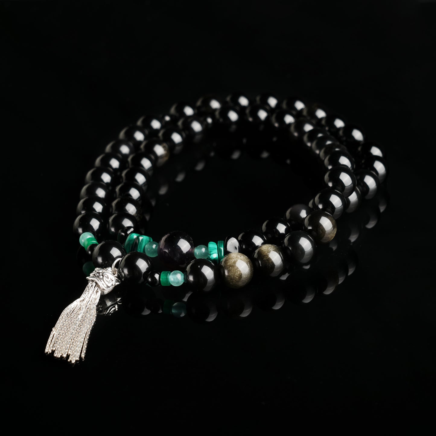 Obsidian Amethyst Malachite Agate Bracelet