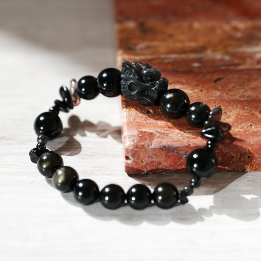 Obsidian Golden Sheen Black Tourmaline Strength Bracelet