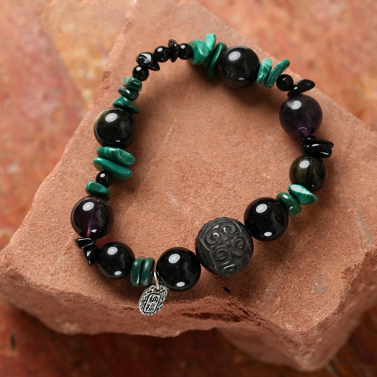 Black Obsidian Malachite Amethyst Protection Bracelet