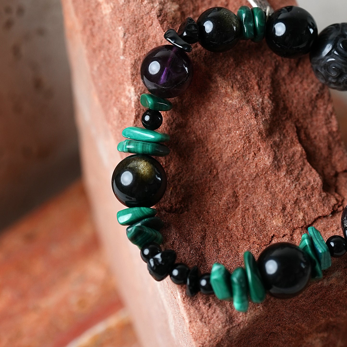 Black Obsidian Malachite Amethyst Protection Bracelet