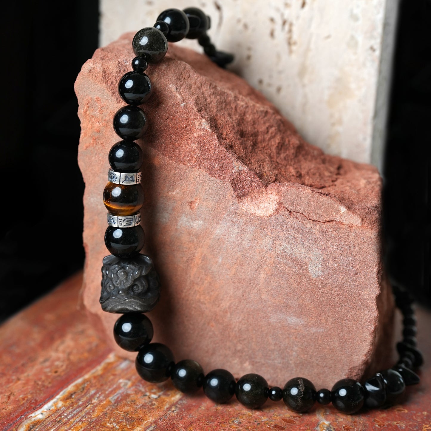 Black Golden Sheen Obsidian Tiger's Eye Strength Bracelet