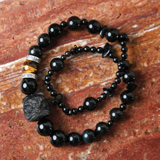 Black Golden Sheen Obsidian Tiger's Eye Strength Bracelet