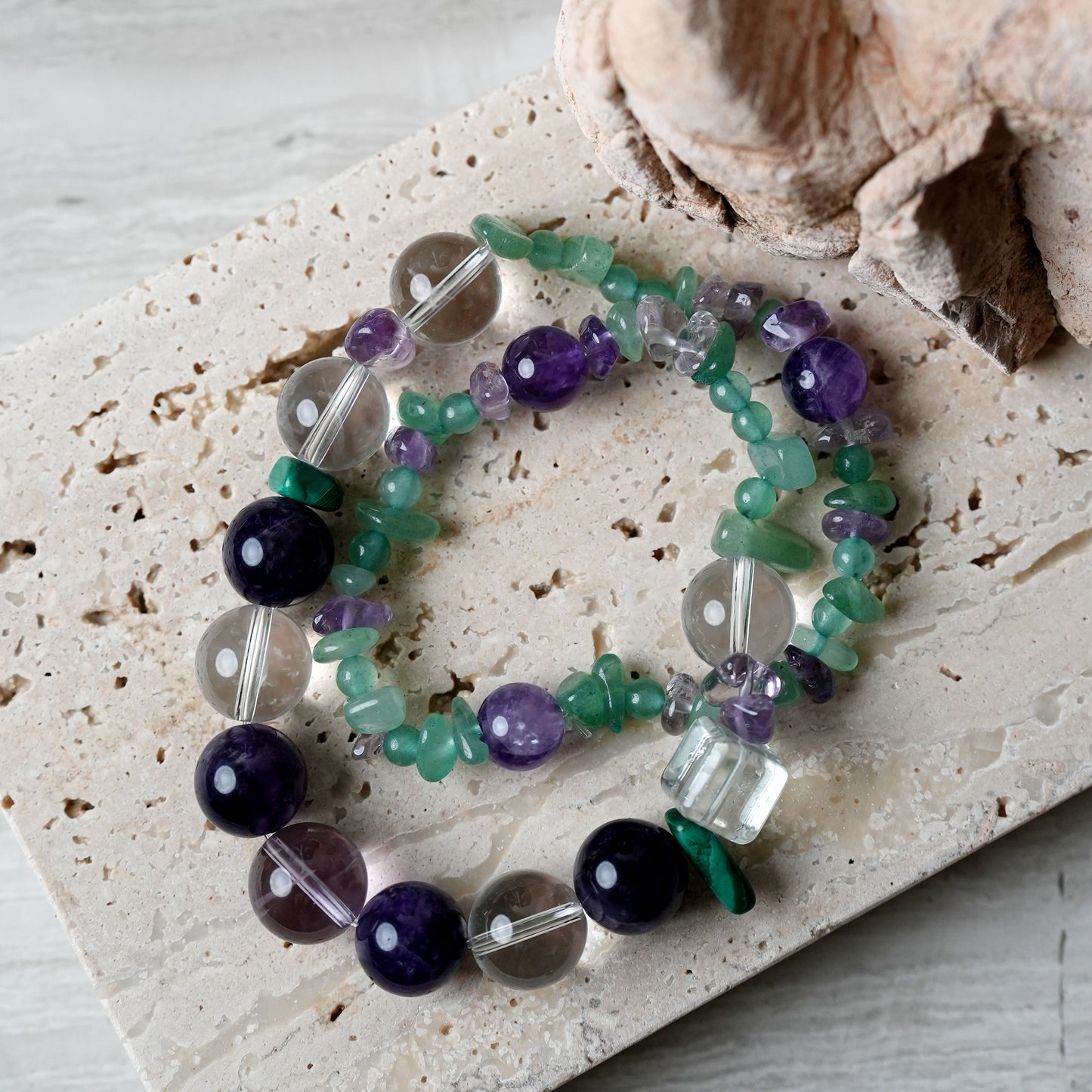 Moon Stone Amethyst Malachite Aventurine Bracelet