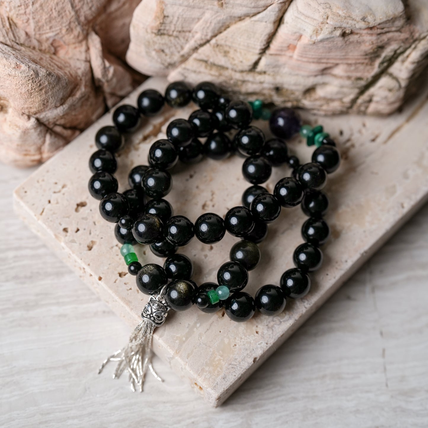 Obsidian Amethyst Malachite Agate Bracelet