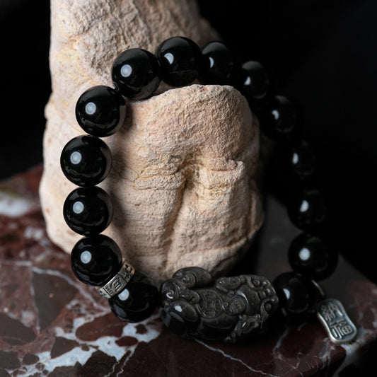 Black Obsidian Silver Protection Bracelet