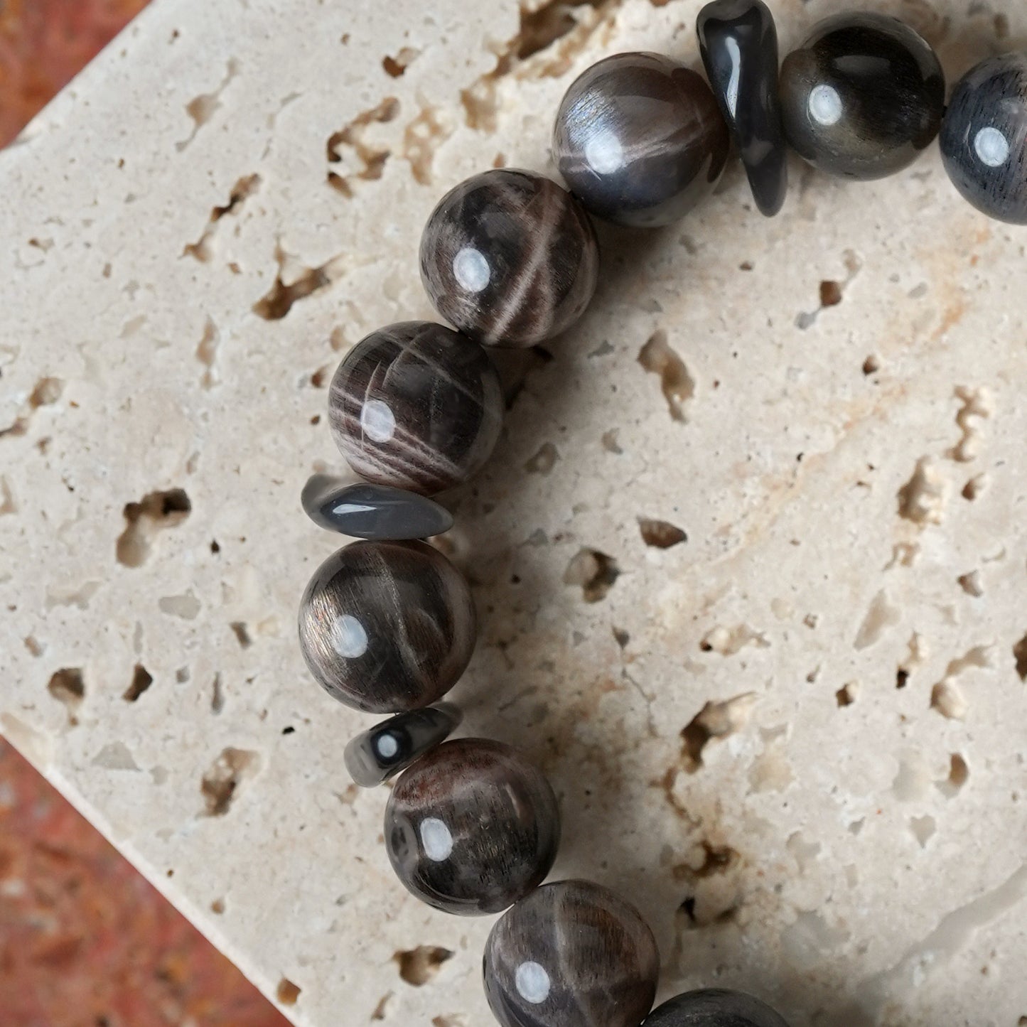 Obsidian Silver Black Sunstone Strength Bracelet