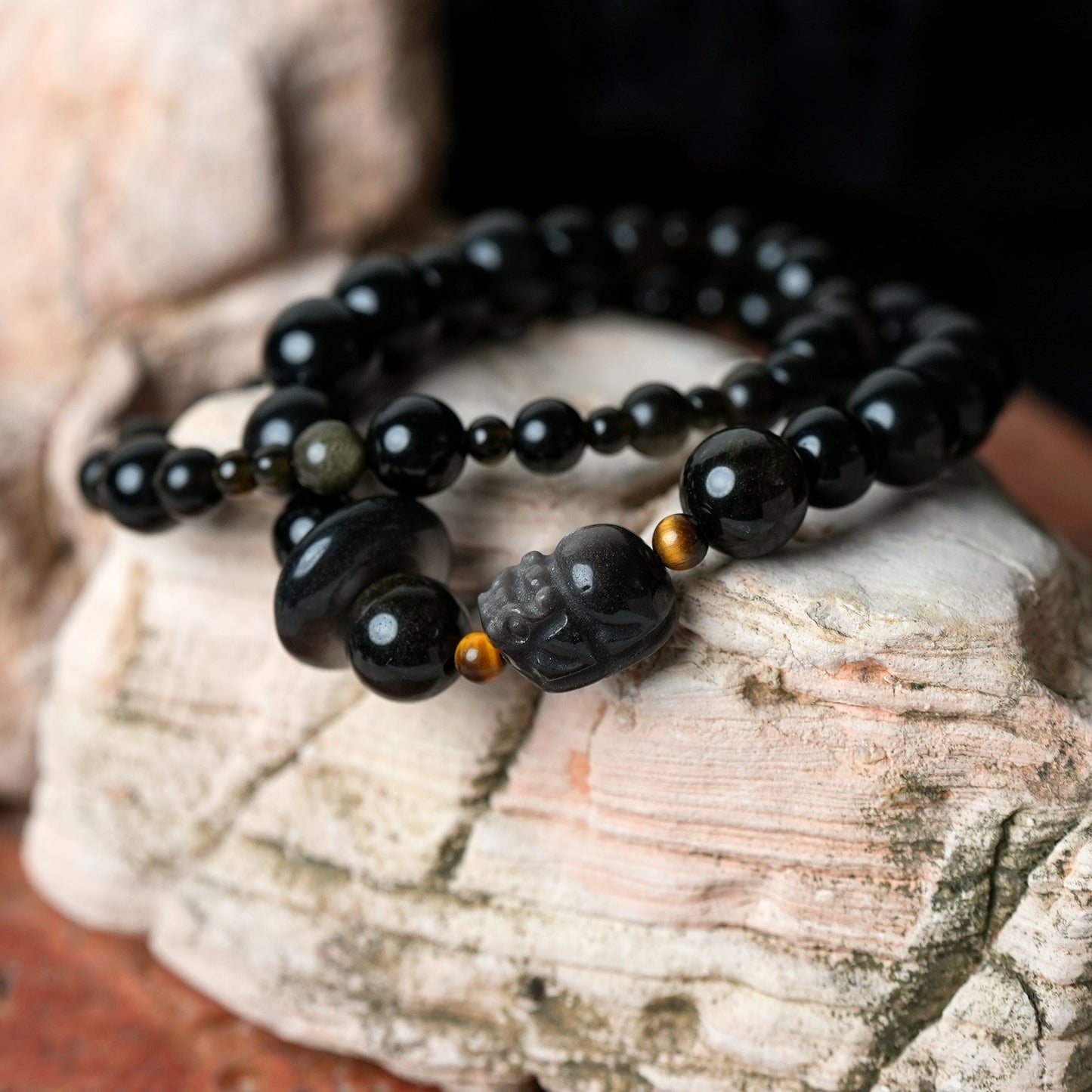 Silver Golden Sheen Obsidian Tiger's Eye Strength Bracelet