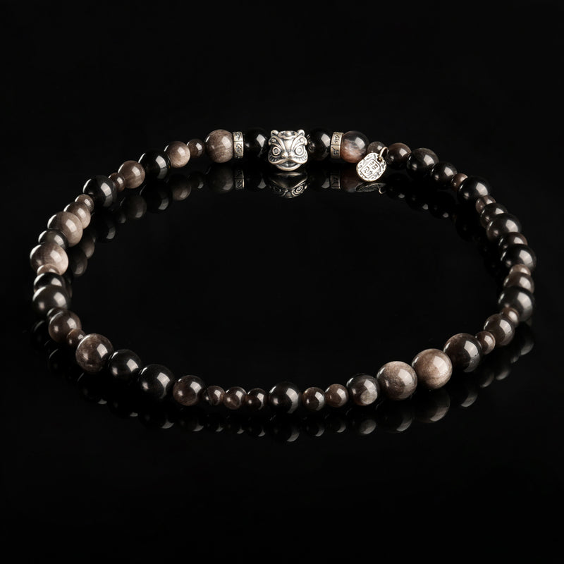 Black Obsidian Sunstone PiXiu Strength Double Bracelet