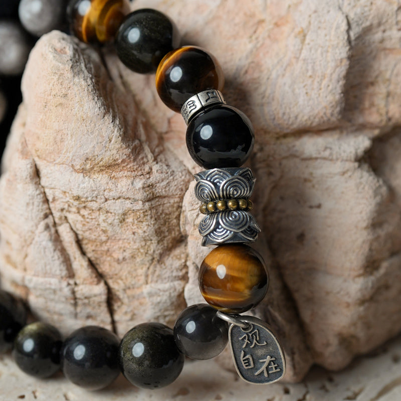 Black Obsidian Tiger's Eye Strength Bracelet