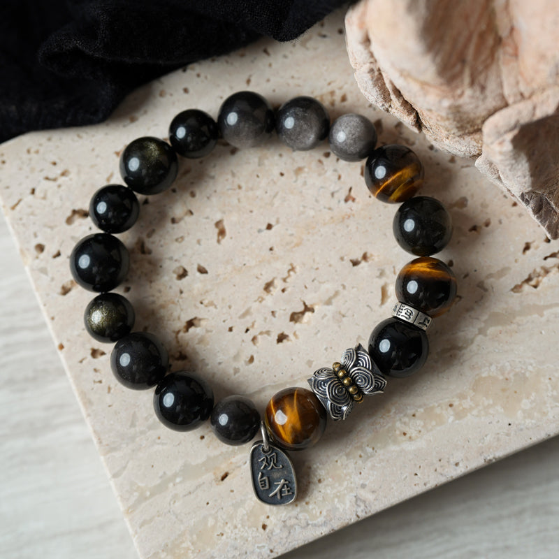 Black Obsidian Tiger's Eye Strength Bracelet