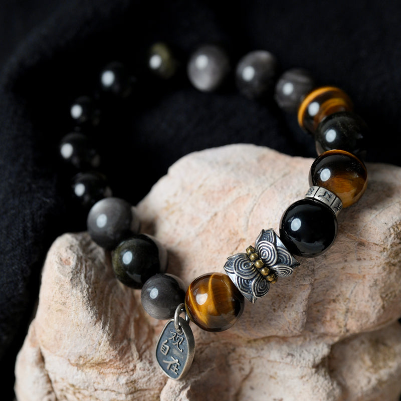 Black Obsidian Tiger's Eye Strength Bracelet