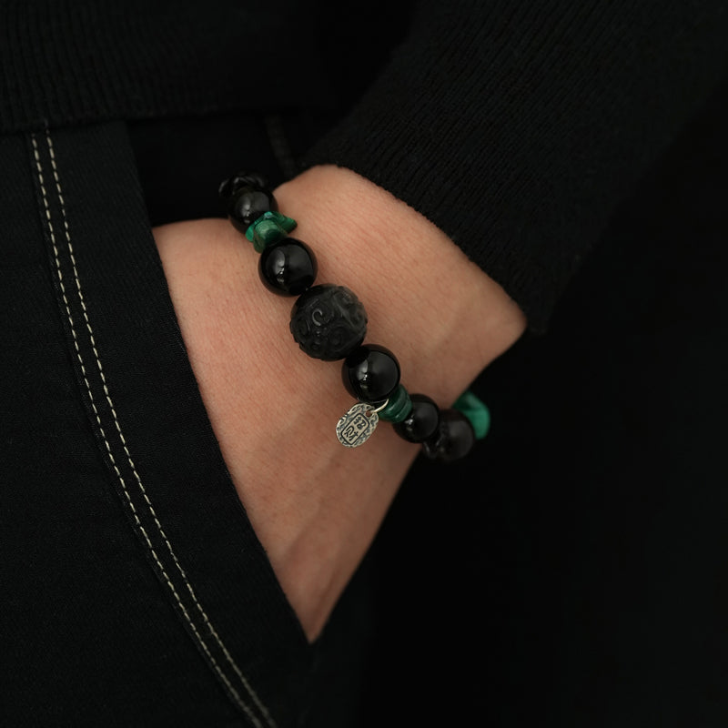 Black Obsidian Malachite Amethyst Protection Bracelet