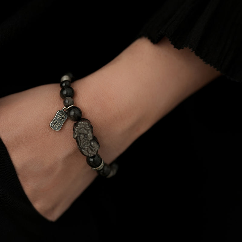 Obsidian Silver Secretive Couple Love Strength Bracelet